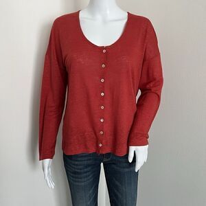 Wrap London Women's Blouse Size 4 S Red 100% Linen Scoop Neck Button